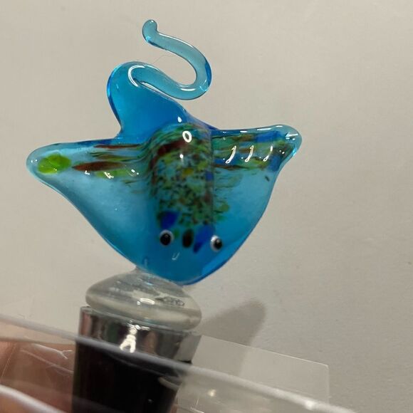 Jacousa Art Glass Blue Sting Ray Wine Bottle Stopper NEW - Picture 7 of 12